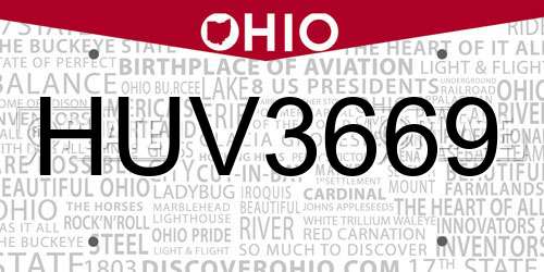 HUV3669 Ohio License Plate