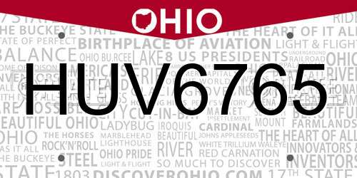 HUV6765 Ohio License Plate
