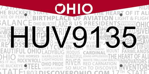 HUV9135 Ohio License Plate