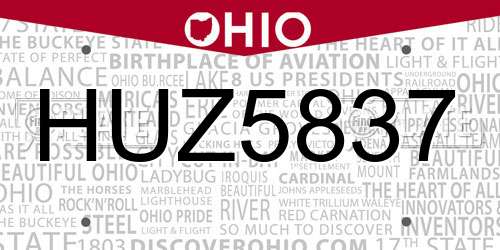 HUZ5837 Ohio License Plate