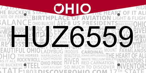 HUZ6559 Ohio License Plate