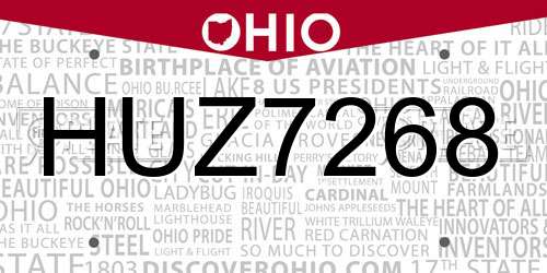 HUZ7268 Ohio License Plate