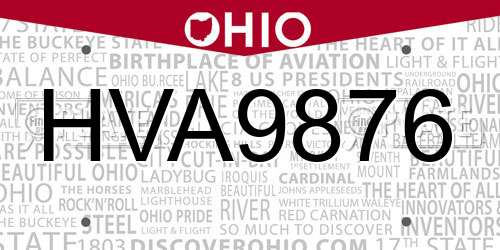 HVA9876 Ohio License Plate