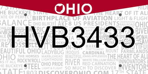 HVB3433 Ohio License Plate