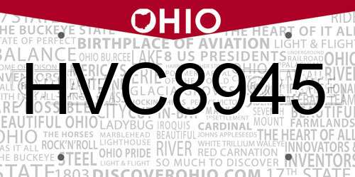 HVC8945 Ohio License Plate