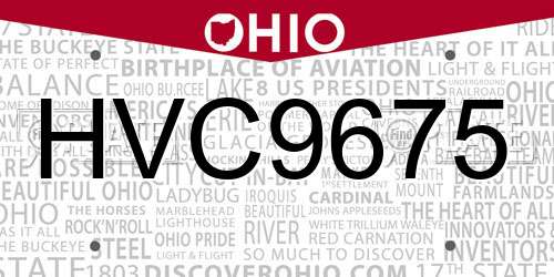 HVC9675 Ohio License Plate