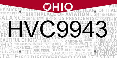 HVC9943 Ohio License Plate