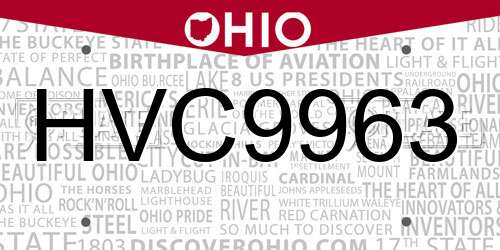HVC9963 Ohio License Plate