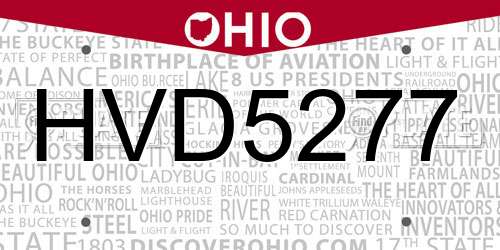 HVD5277 Ohio License Plate