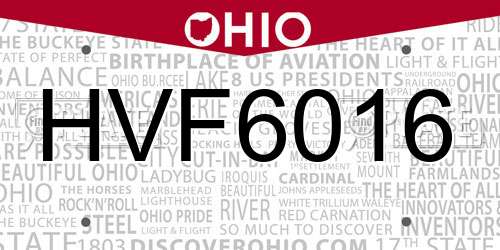 HVF6016 Ohio License Plate