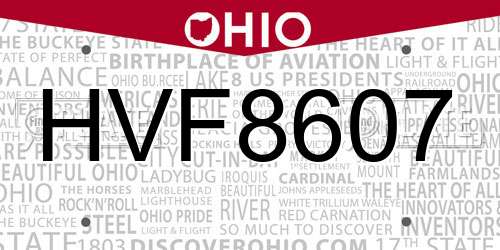 HVF8607 Ohio License Plate