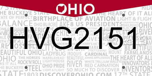 HVG2151 Ohio License Plate