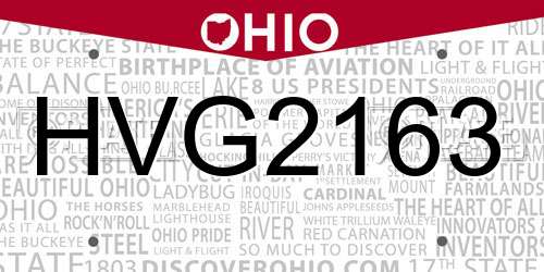 HVG2163 Ohio License Plate