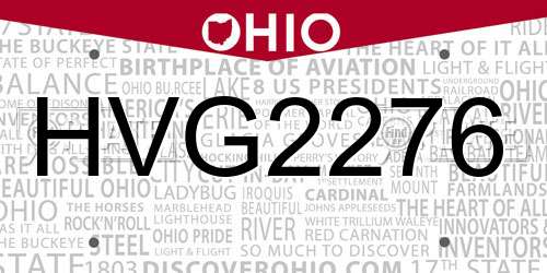 HVG2276 Ohio License Plate