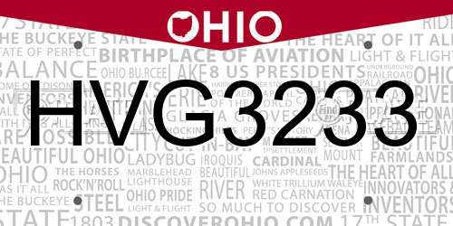 HVG3233 Ohio License Plate