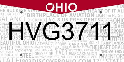 HVG3711 Ohio License Plate