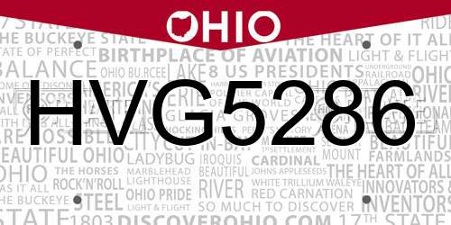 HVG5286 Ohio License Plate