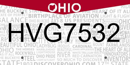 HVG7532 Ohio License Plate