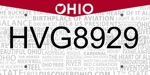 HVG8929 Ohio License Plate