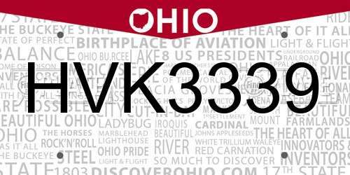 HVK3339 Ohio License Plate