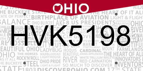 HVK5198 Ohio License Plate