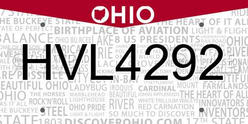 HVL4292 Ohio License Plate