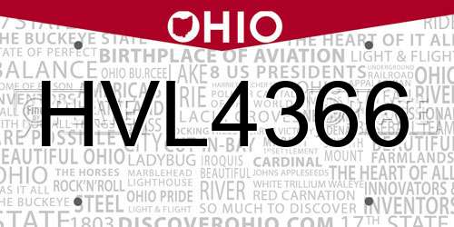 HVL4366 Ohio License Plate