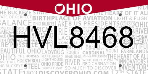 HVL8468 Ohio License Plate