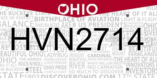 HVN2714 Ohio License Plate