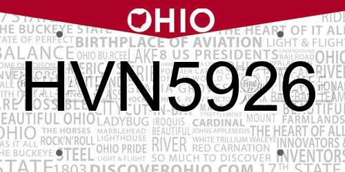 HVN5926 Ohio License Plate