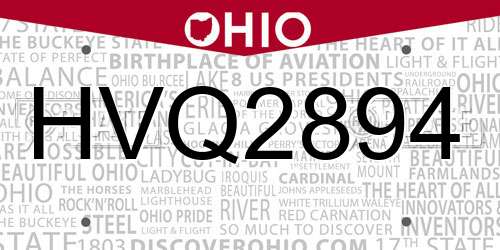 HVQ2894 Ohio License Plate