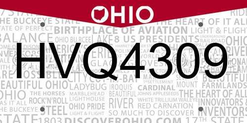 HVQ4309 Ohio License Plate