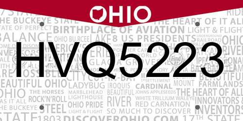 HVQ5223 Ohio License Plate