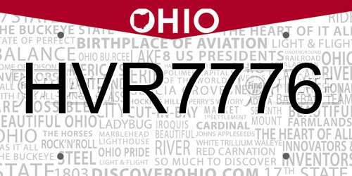 HVR7776 Ohio License Plate