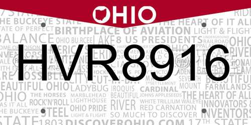 HVR8916 Ohio License Plate
