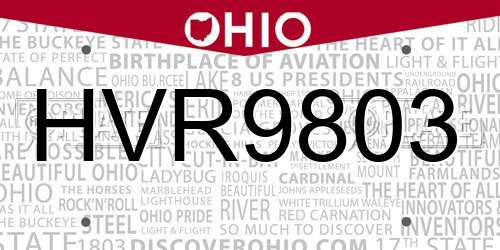 HVR9803 Ohio License Plate