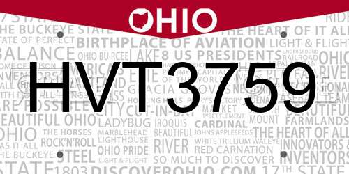 HVT3759 Ohio License Plate