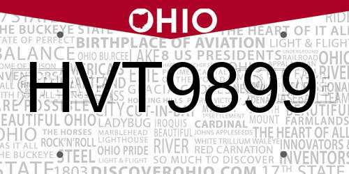 HVT9899 Ohio License Plate