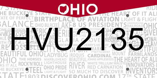 HVU2135 Ohio License Plate