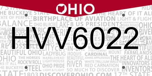 HVV6022 Ohio License Plate