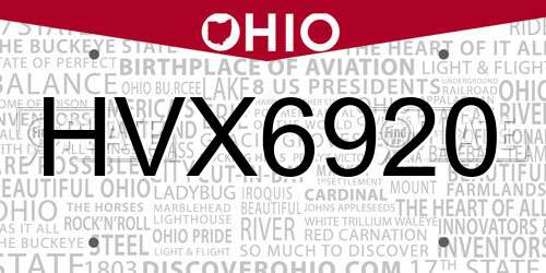 HVX6920 Ohio License Plate