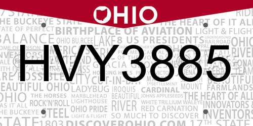 HVY3885 Ohio License Plate