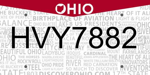 HVY7882 Ohio License Plate