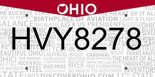 HVY8278 Ohio License Plate