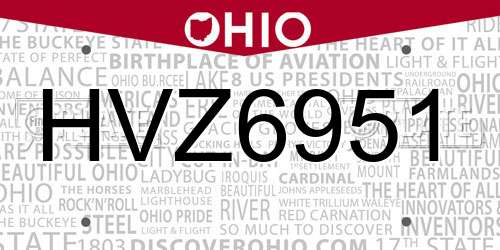 HVZ6951 Ohio License Plate