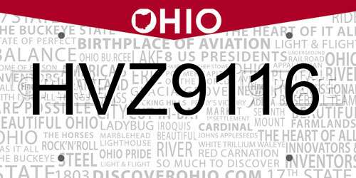 HVZ9116 Ohio License Plate