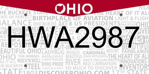 HWA2987 Ohio License Plate