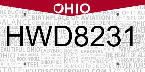 HWD8231 Ohio License Plate