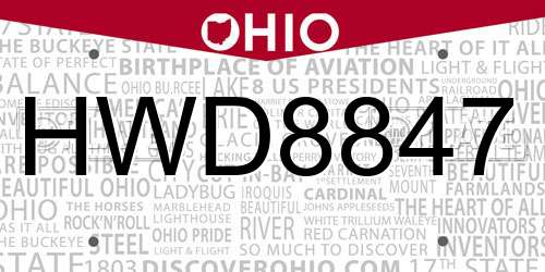 HWD8847 Ohio License Plate