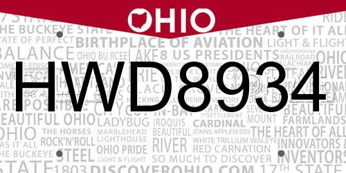 HWD8934 Ohio License Plate